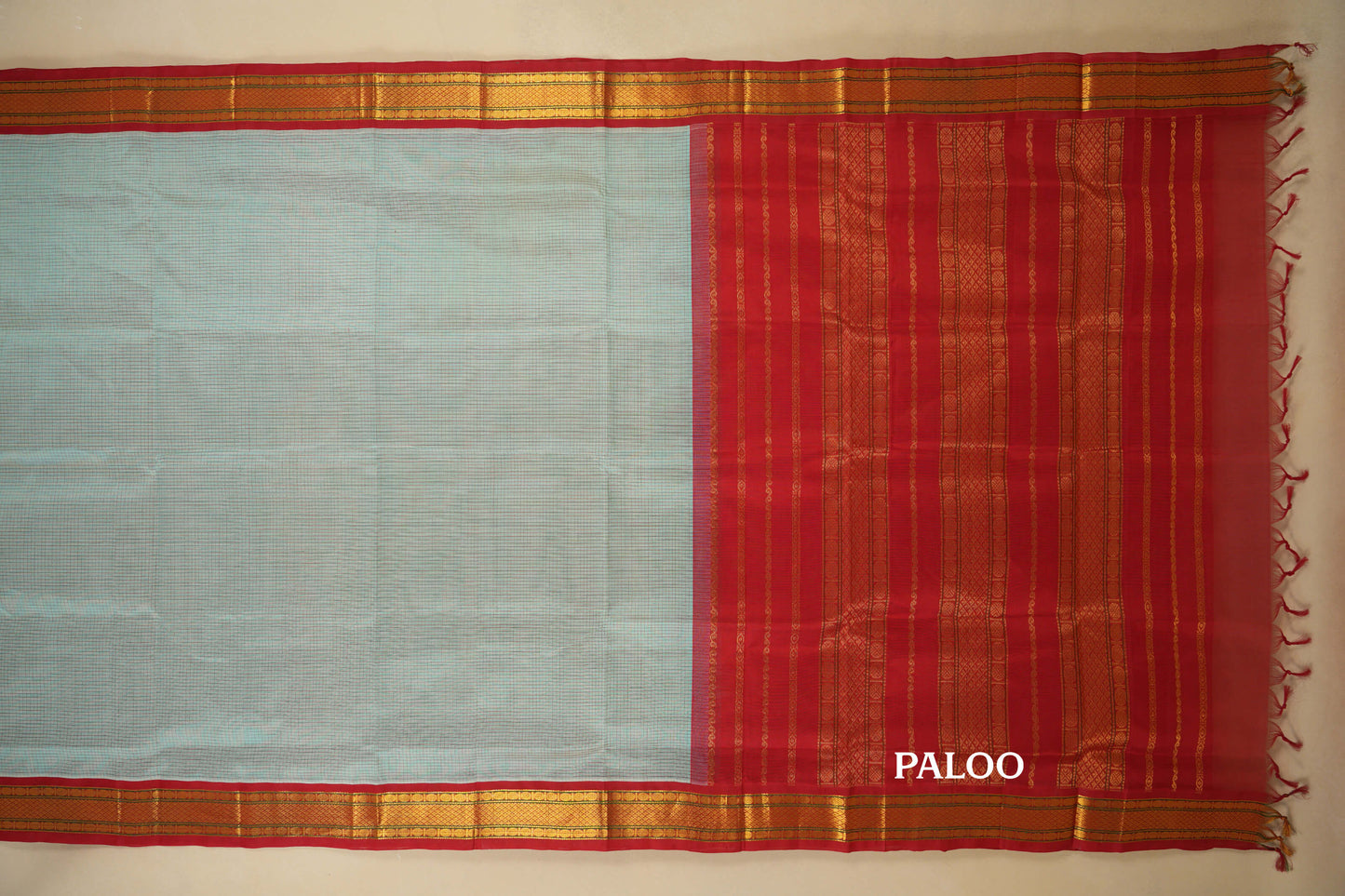 Pastel Aqua Blue with Red Borders Silk Cotton Saree by Shreenivas Silks PSSR018359