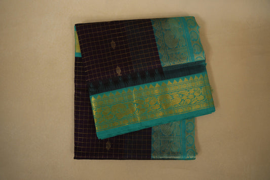 Deep Jamun Color with Rama Blue Borders Silk Cotton Saree Saree by Shreenivas Silks PSSR018360