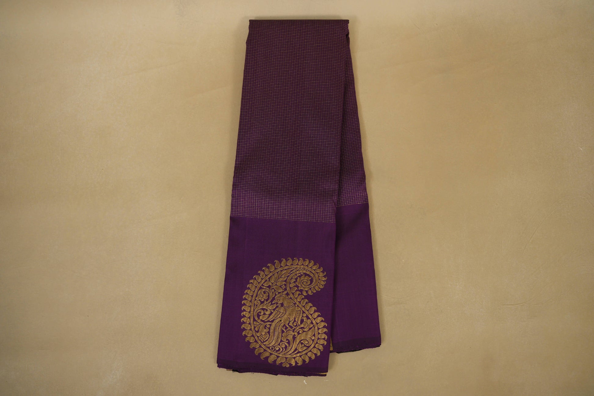 Online Purple Small Zari Checks Vintage Kanjivaram Silk Saree