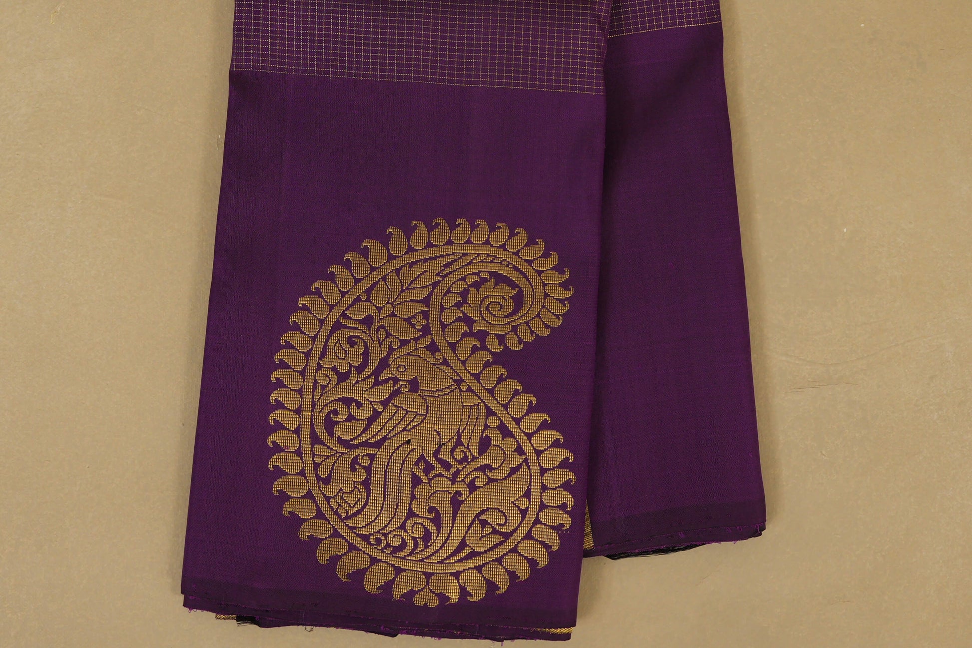Purple Small Zari Checks Vintage Kanjivaram Silk Saree borders
