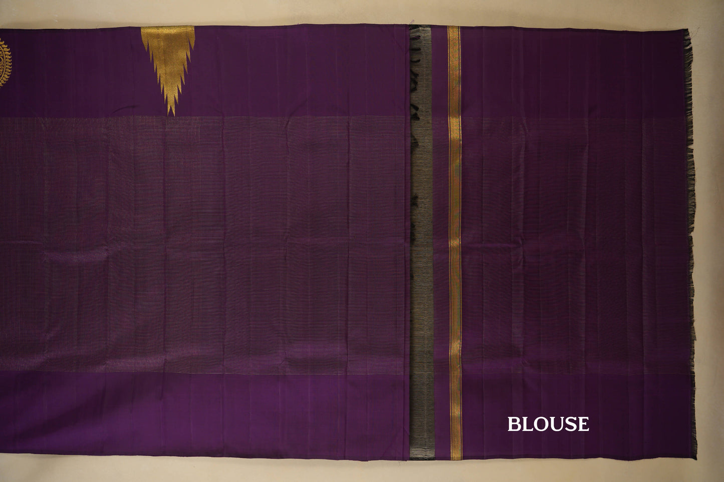 Purple Small Zari Checks Vintage Kanjivaram Silk Saree blouse