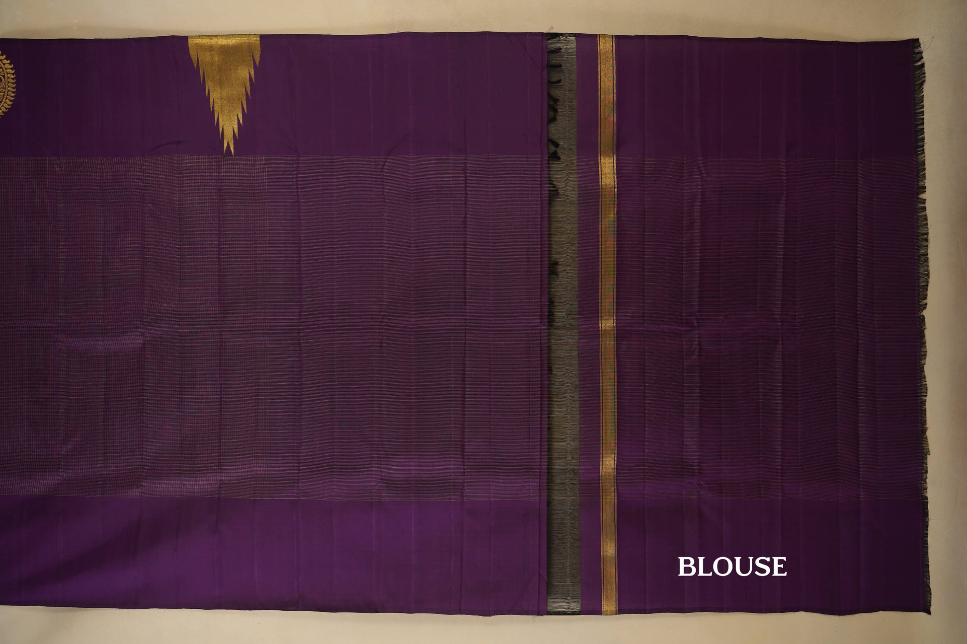 Purple Small Zari Checks Vintage Kanjivaram Silk Saree blouse