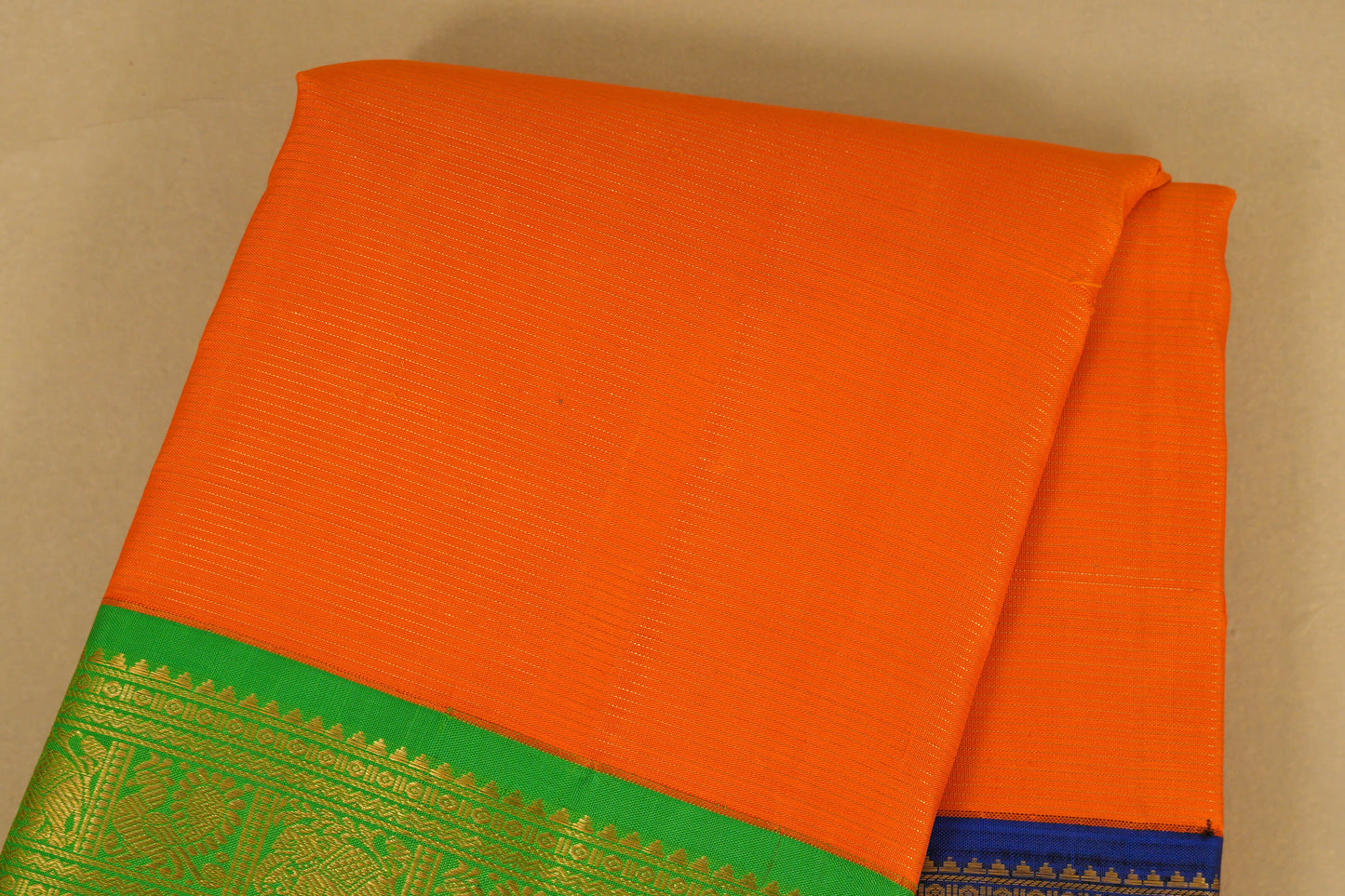 Orange with Green/Blue Borders Vintage Kanjivaram Silk Saree body