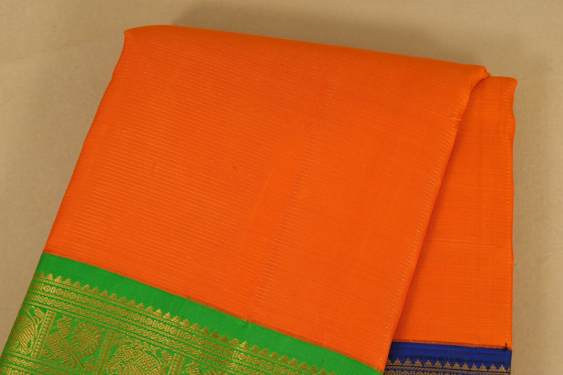Orange with Green/Blue Borders Vintage Kanjivaram Silk Saree body