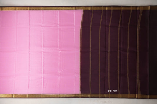 Dusty rose pink with Dark Coffee Brown borders Mysore Silk Saree by Shreenivas Silks PSSR019490
