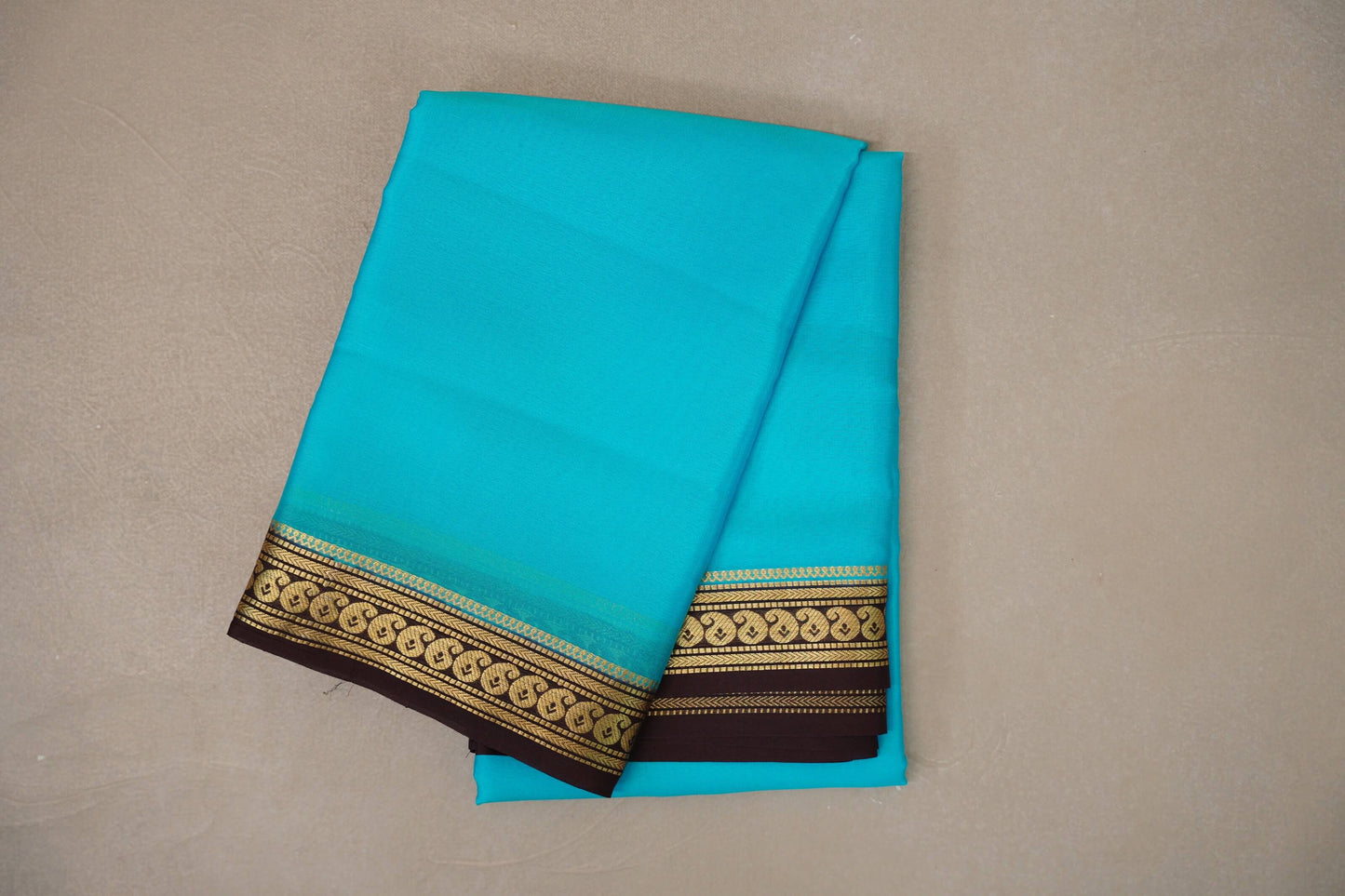 Bright aqua blue with Dark Brown borders Mysore Silk Saree by Shreenivas Silks PSSR019491