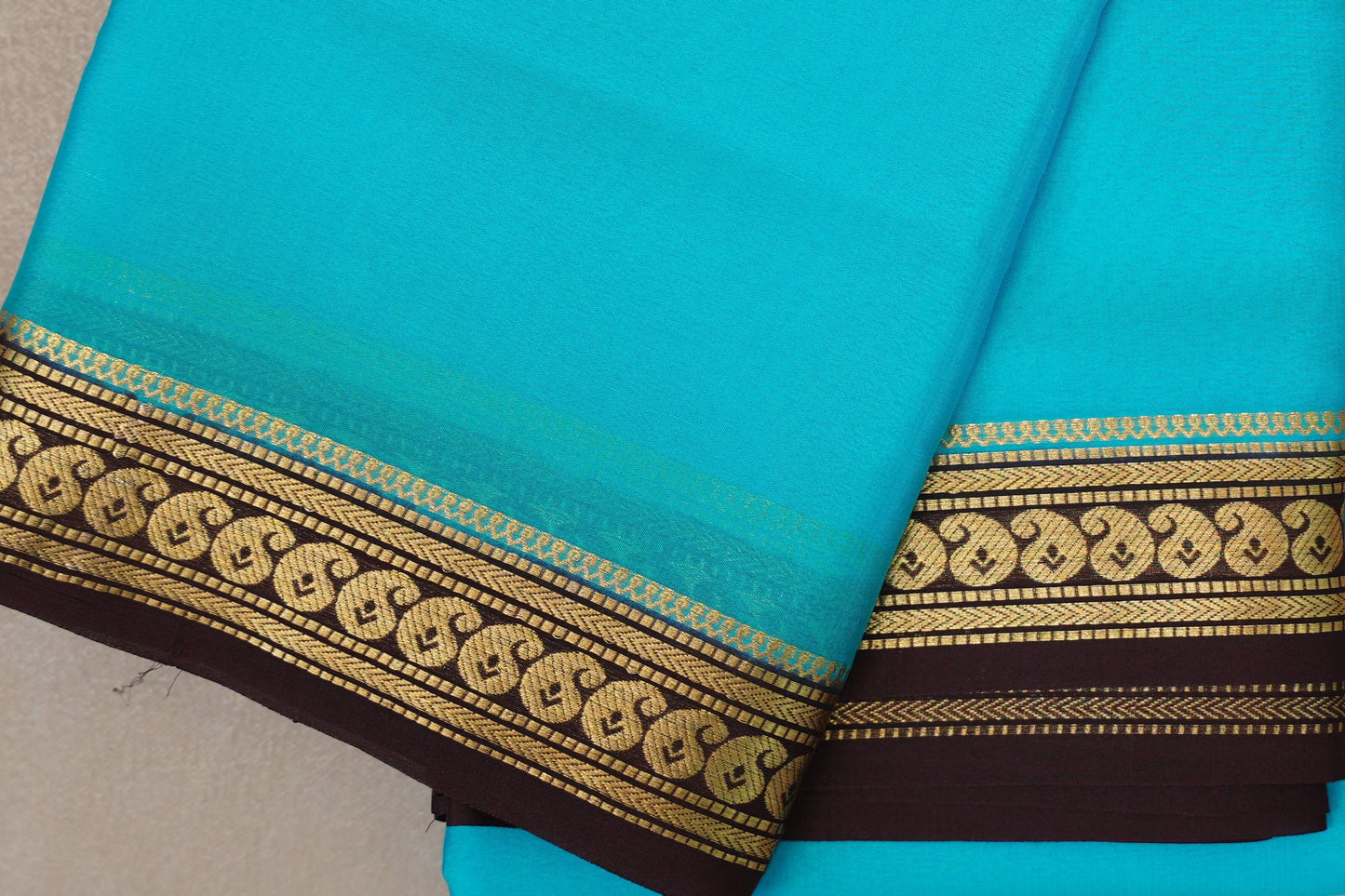 Bright aqua blue with Dark Brown borders Mysore Silk Saree by Shreenivas Silks PSSR019491