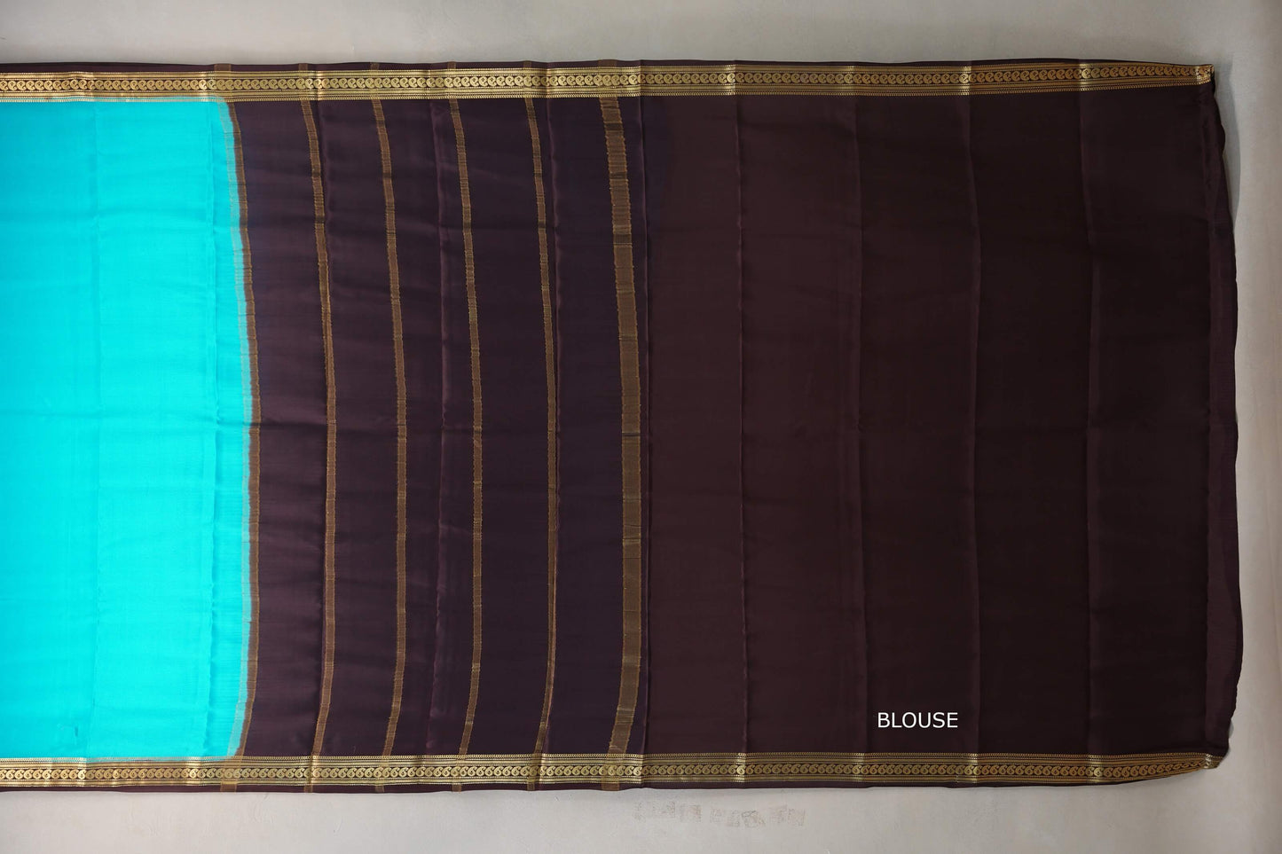 Bright aqua blue with Dark Brown borders Mysore Silk Saree by Shreenivas Silks PSSR019491