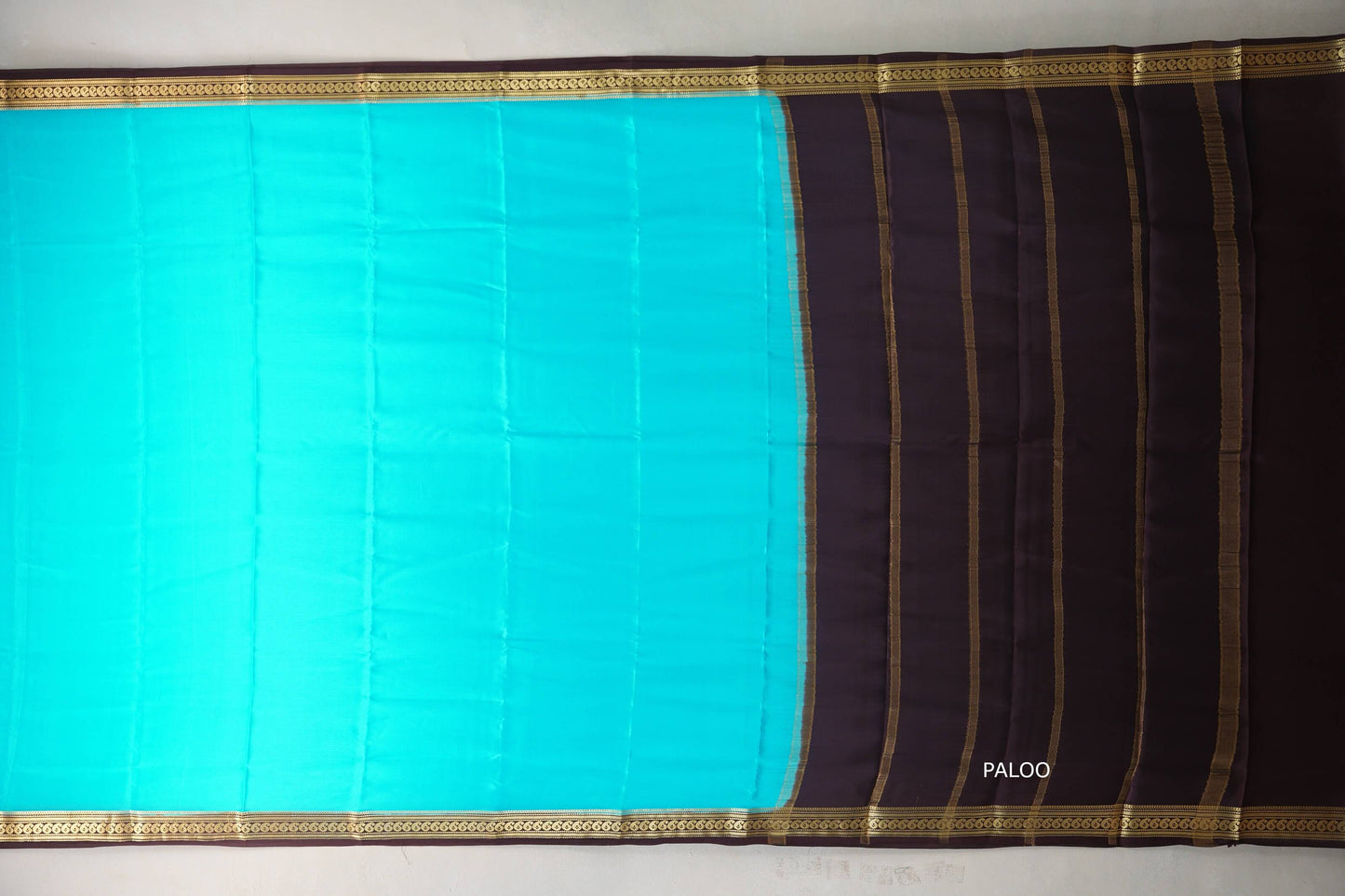 Bright aqua blue with Dark Brown borders Mysore Silk Saree by Shreenivas Silks PSSR019491