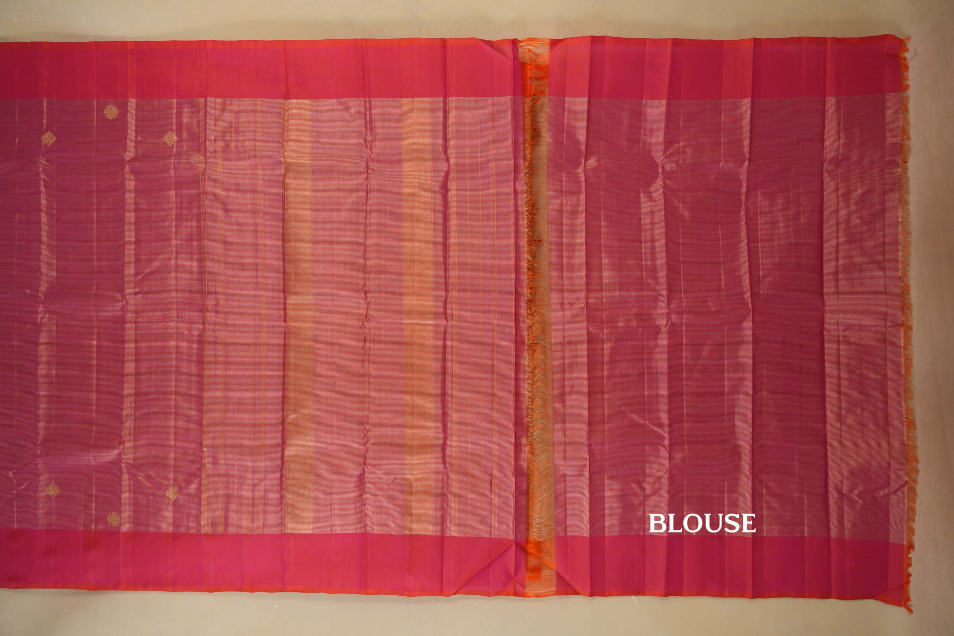 Pinkish Orange Vaira Oosi Vintage Kanjivaram Silk Saree blouse