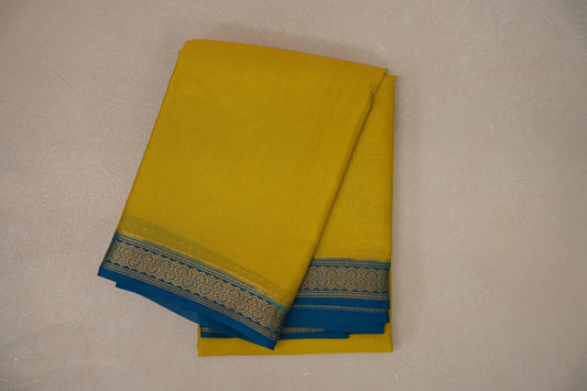 Olive yellow with Teal borders Mysore Silk Saree by Shreenivas Silks PSSR019493