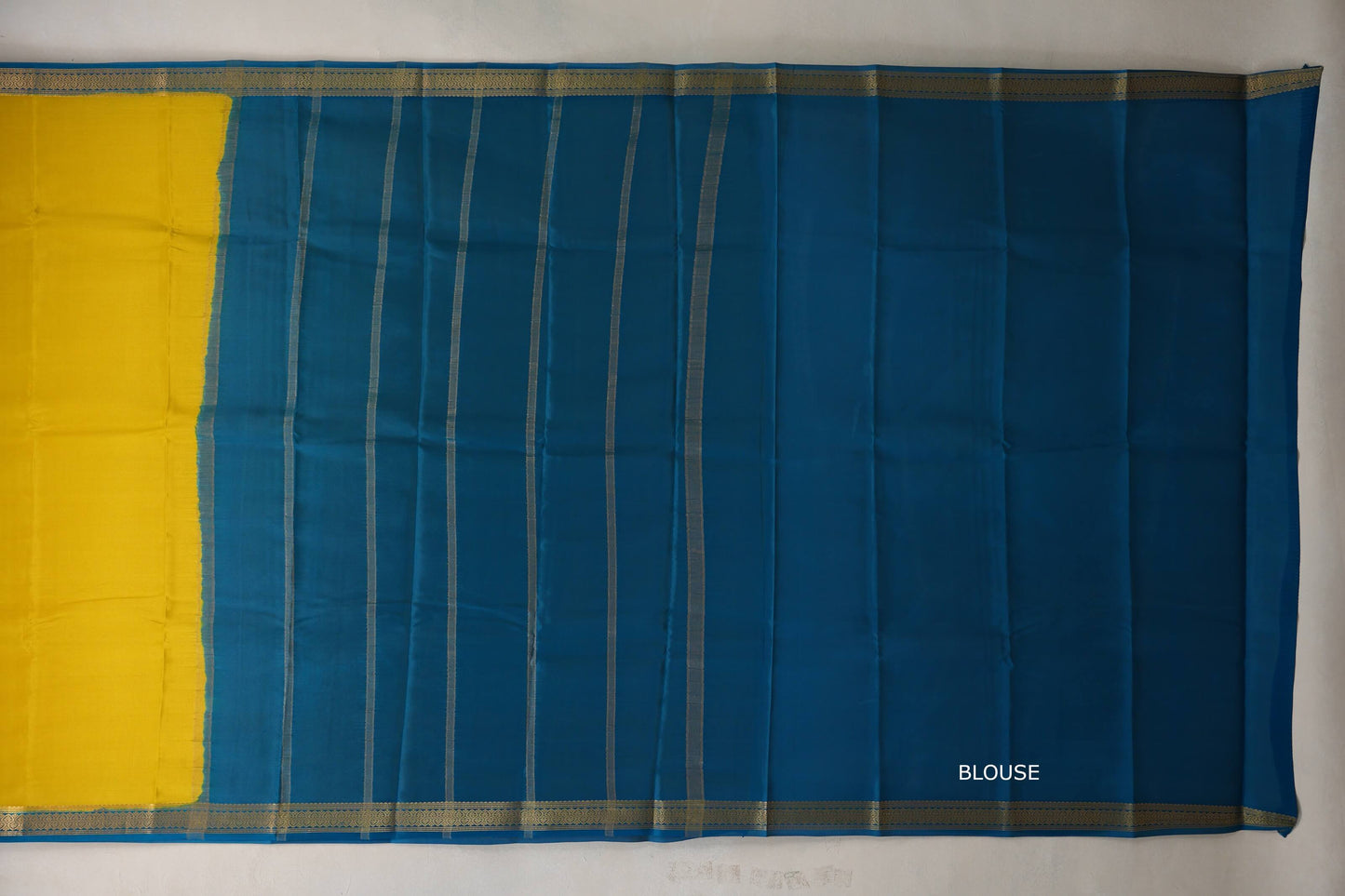 Olive yellow with Teal borders Mysore Silk Saree by Shreenivas Silks PSSR019493