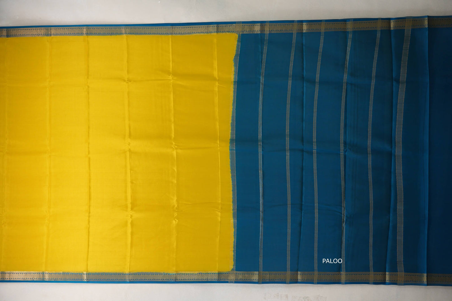 Olive yellow with Teal borders Mysore Silk Saree by Shreenivas Silks PSSR019493