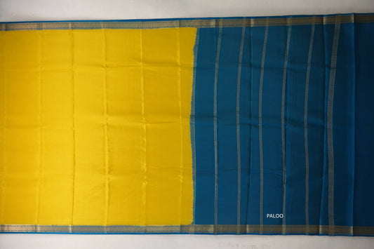 Olive yellow with Teal borders Mysore Silk Saree by Shreenivas Silks PSSR019493