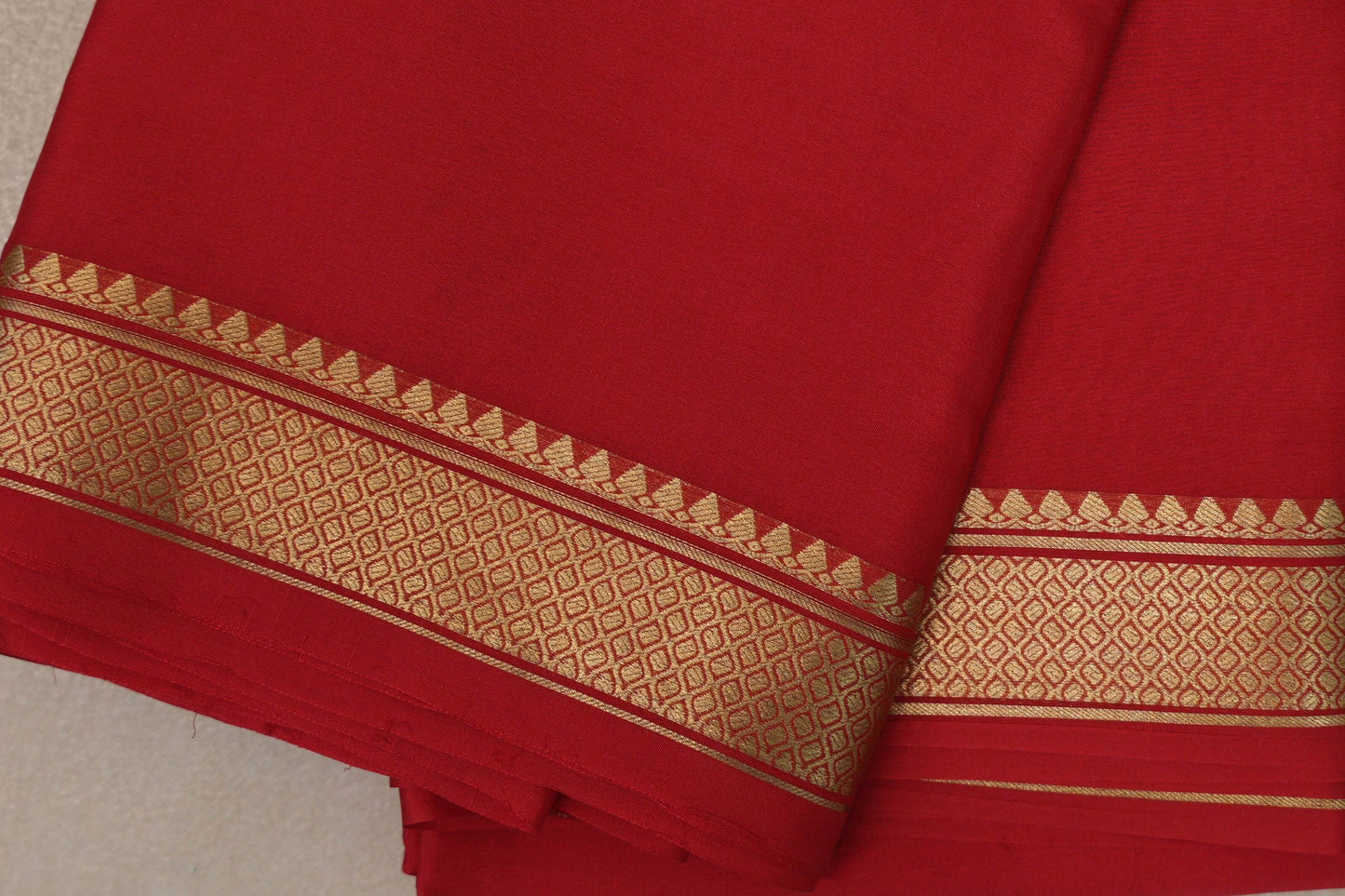 Bright Red with self borders Mysore Silk Saree by Shreenivas Silks PSSR019494