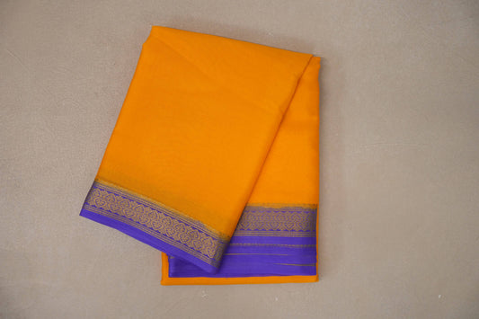 Mango yellow with Lavender borders Mysore Silk Saree by Shreenivas Silks PSSR019495
