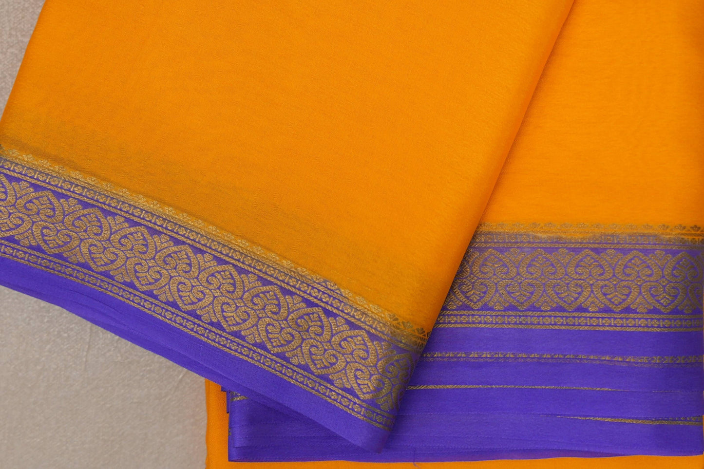 Mango yellow with Lavender borders Mysore Silk Saree by Shreenivas Silks PSSR019495