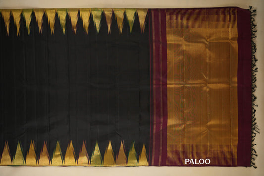 Black with Temple Borders Vintage Kanjivaram Silk Saree by Shreenivas Silks PSSR018366