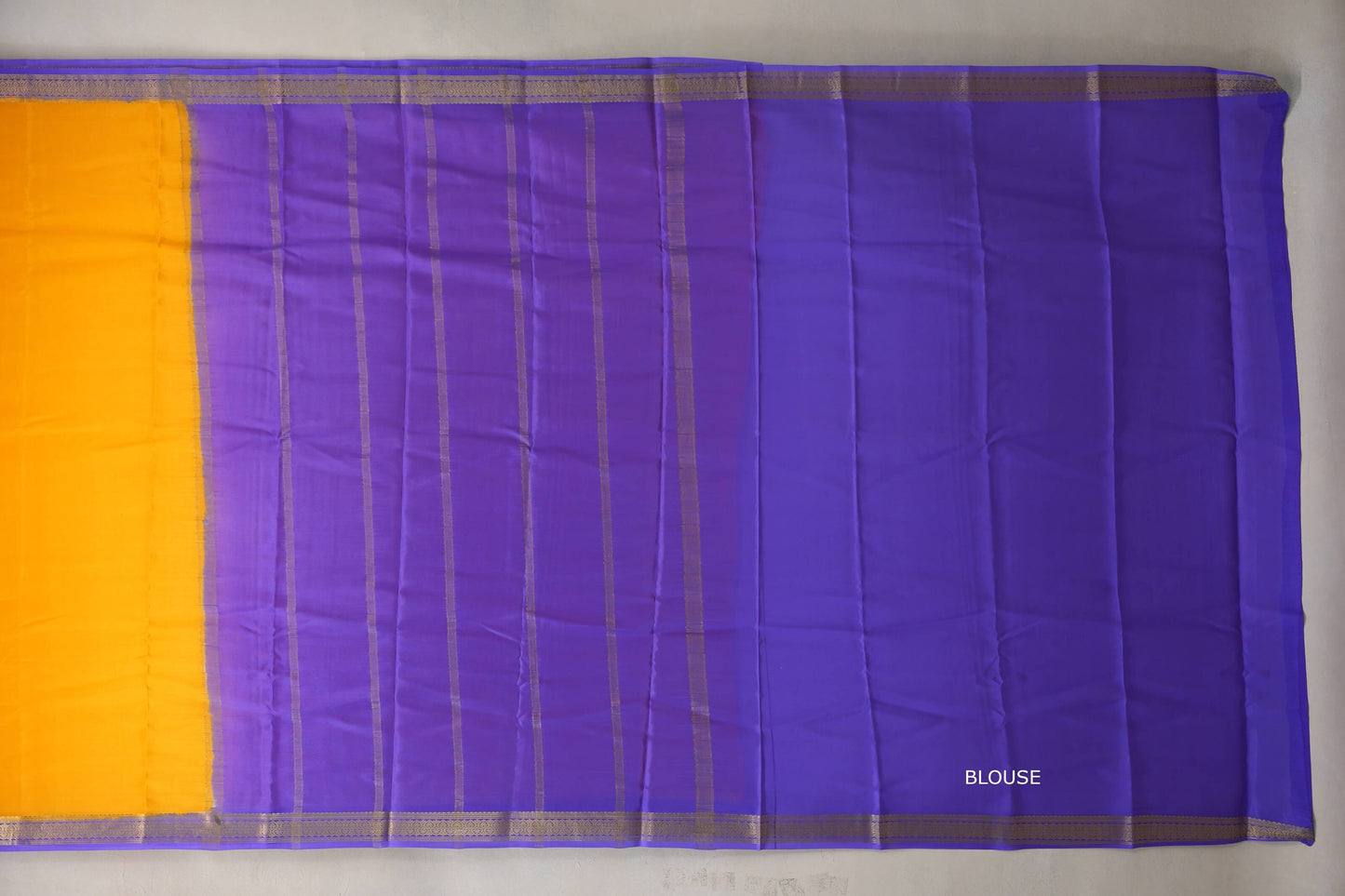 Mango yellow with Lavender borders Mysore Silk Saree by Shreenivas Silks PSSR019495