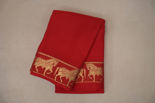 Bright Red Mysore Silk Saree by Shreenivas Silks PSSR019496