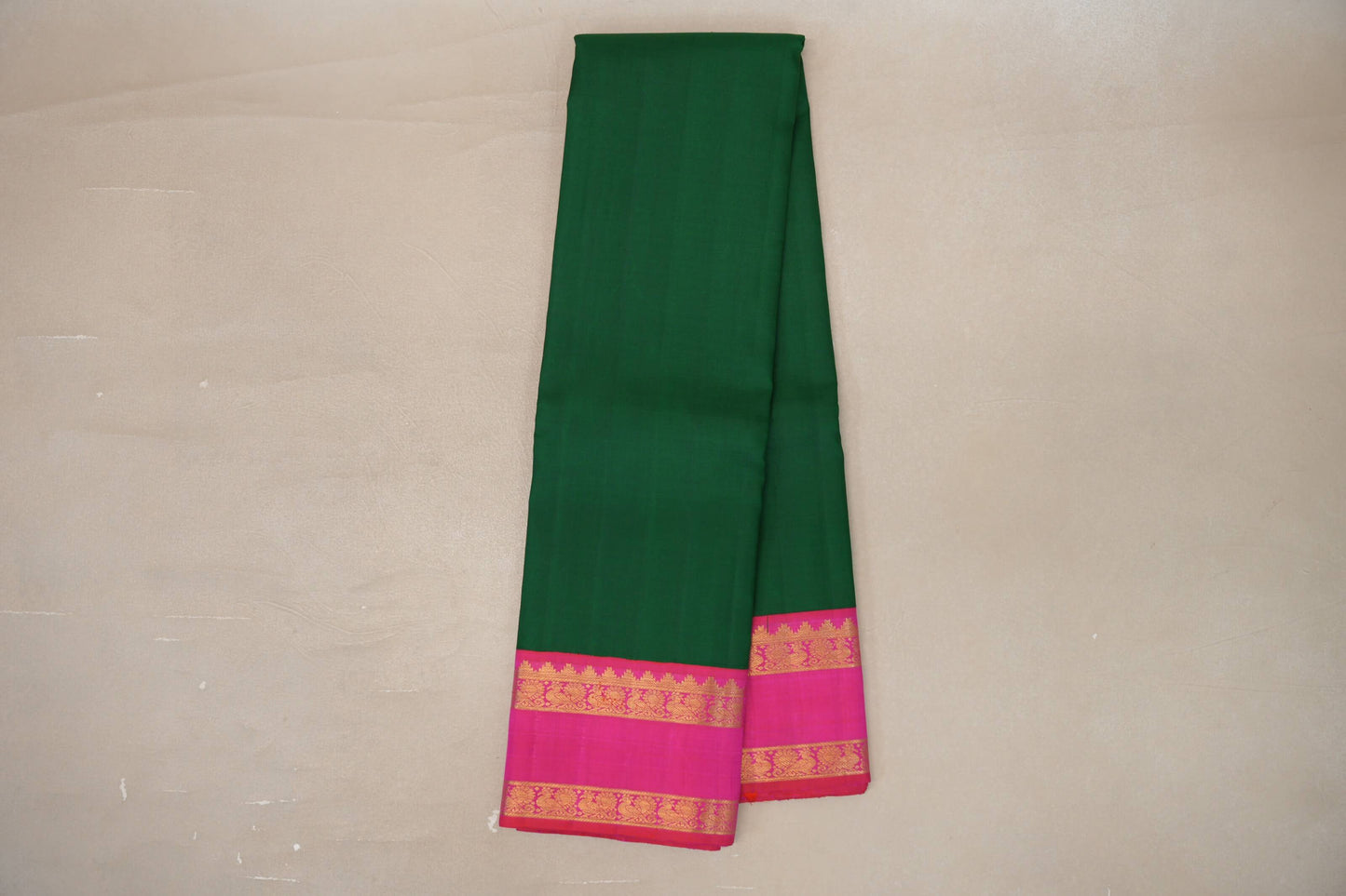 Online Dark Green with Orangish Pink Borders Vintage Kanjivaram Silk Saree