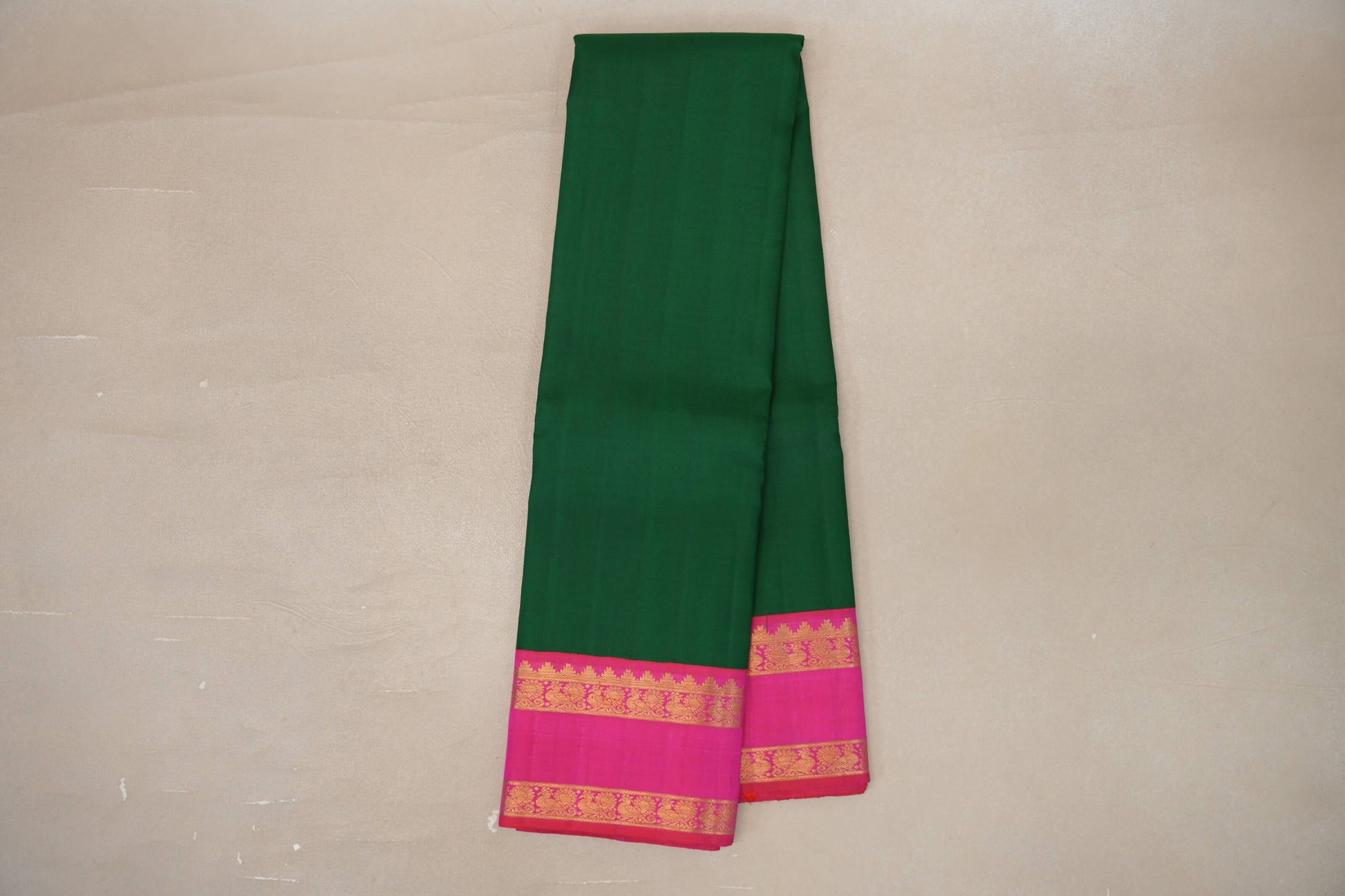 Online Dark Green with Orangish Pink Borders Vintage Kanjivaram Silk Saree