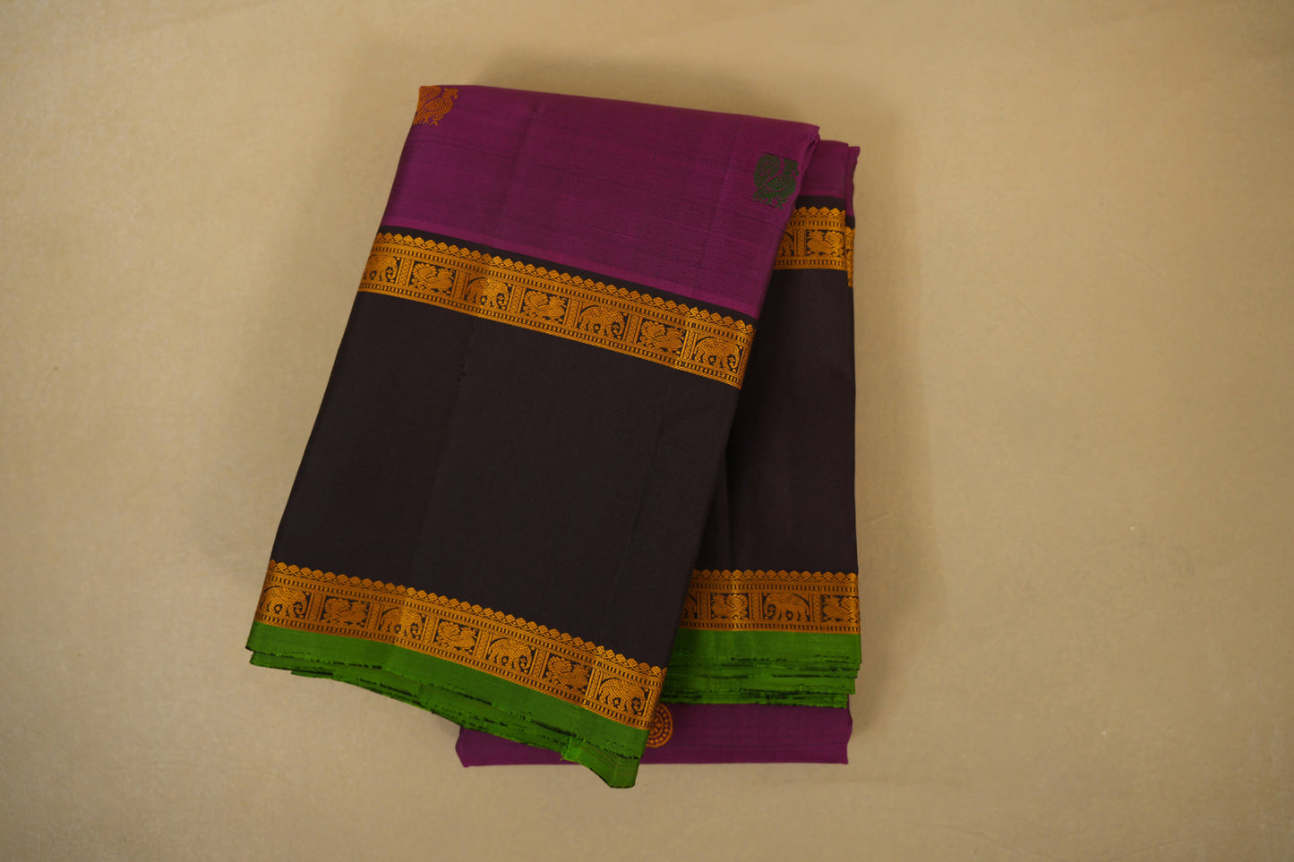 Magenta and Brown Borders Vintage Kanjivaram Silk Saree by Shreenivas Silks PSSR018369