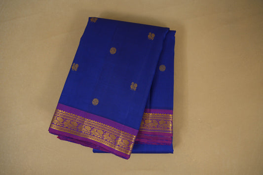 Ink Blue and Magenta Borders Vintage Kanjivaram Silk Saree by Shreenivas Silks PSSR018370