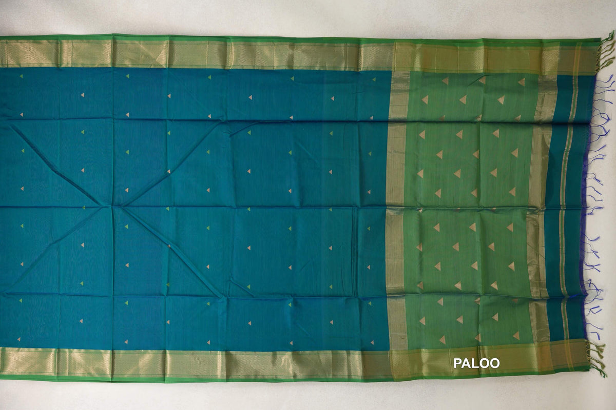 Peacock Green with Leaf Green Borders Maheshwari Silk Cotton Saree by Shreenivas Silks PSSR0110621