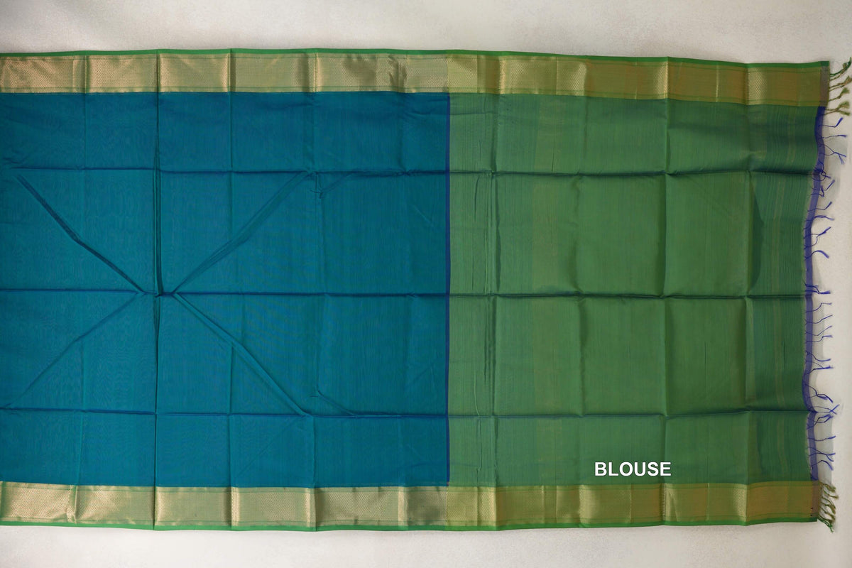 Peacock Green with Leaf Green Borders Maheshwari Silk Cotton Saree by Shreenivas Silks PSSR0110621