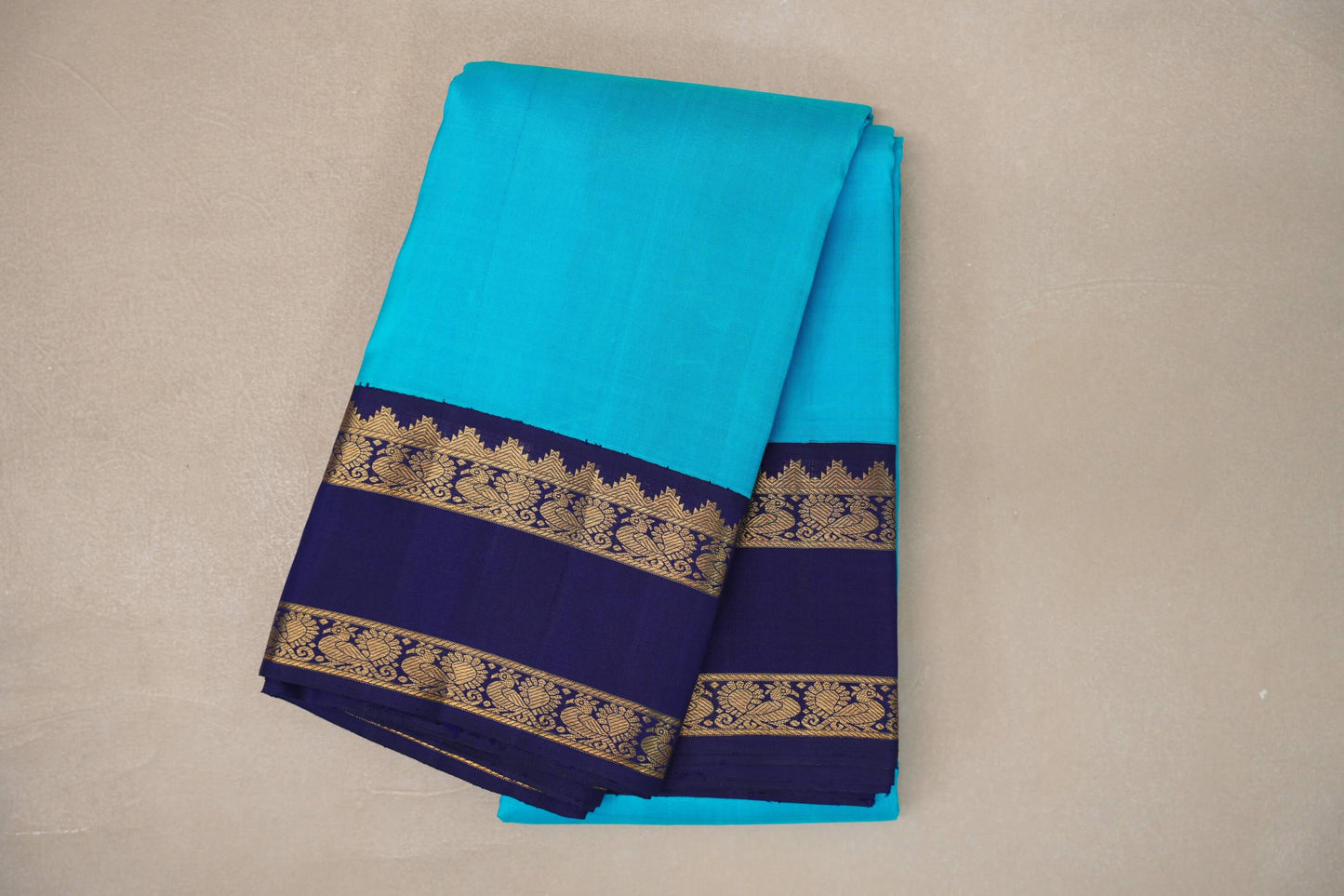 Aqua Blue with Blue Violet Rettai Pettu Borders Vintage Kanjivaram Silk Saree