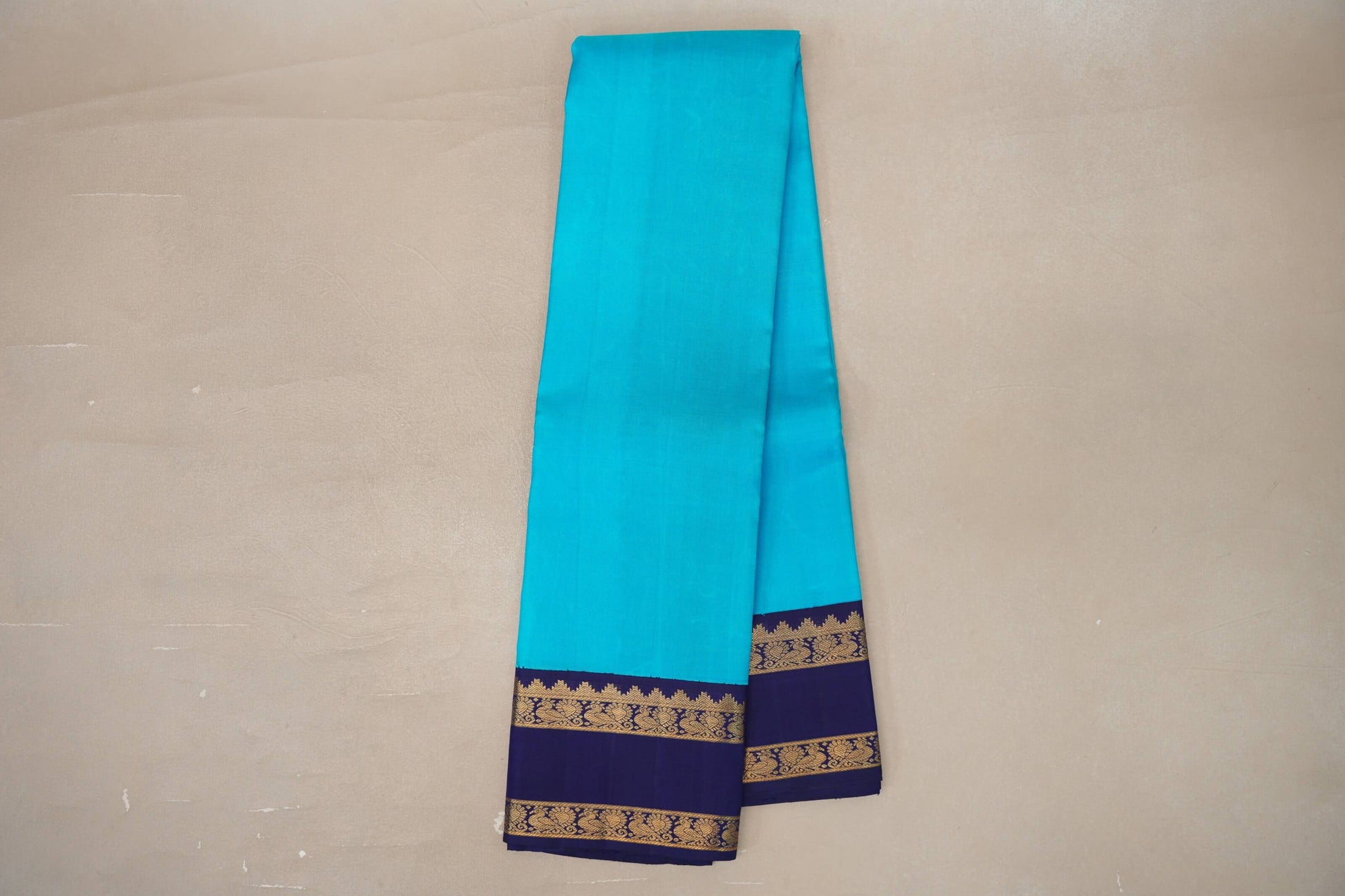 Online Aqua Blue with Blue Violet Rettai Pettu Borders Vintage Kanjivaram Silk Saree