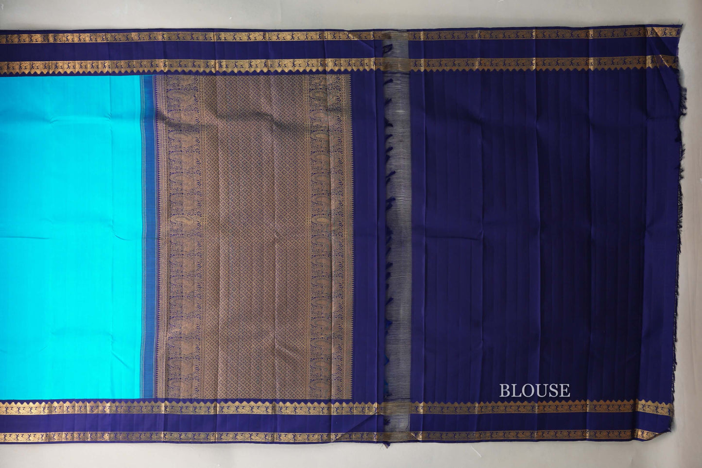 Aqua Blue with Blue Violet Rettai Pettu Borders Vintage Kanjivaram Silk Saree blouse