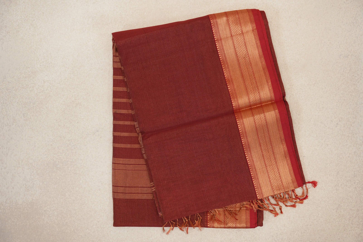 Brick Red Maheshwari Silk Cotton Saree by Shreenivas Silks PSSR0110623