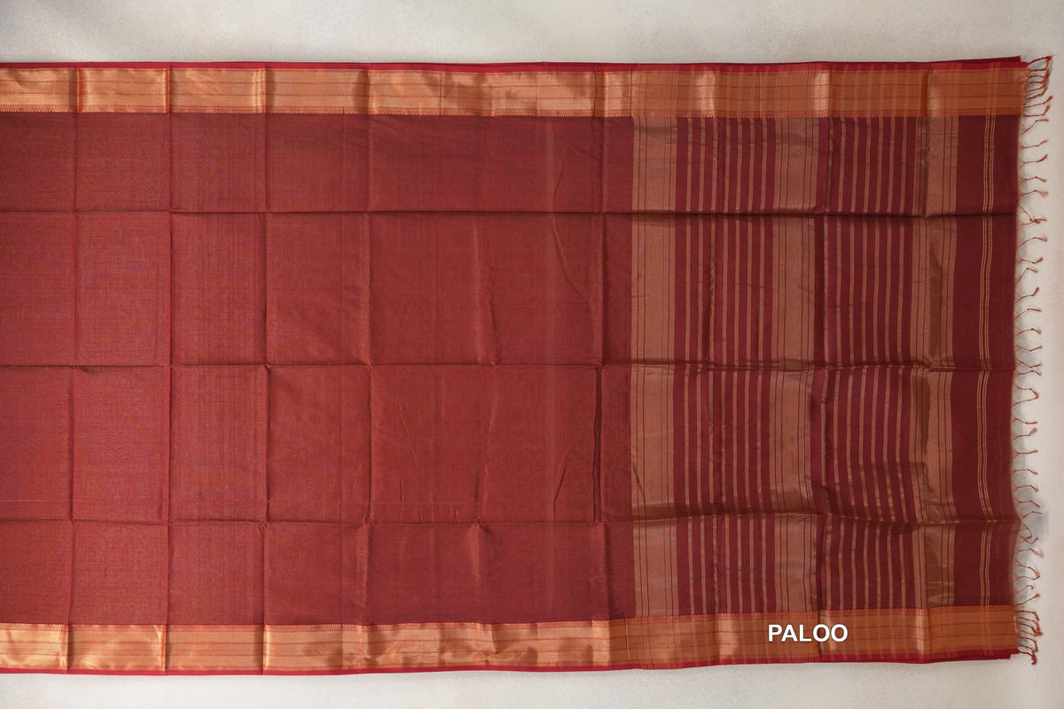 Brick Red Maheshwari Silk Cotton Saree by Shreenivas Silks PSSR0110623