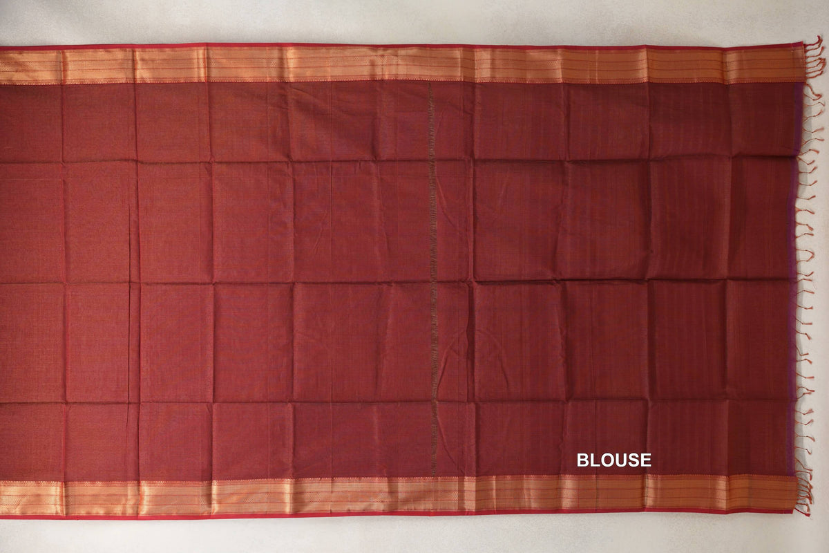 Brick Red Maheshwari Silk Cotton Saree by Shreenivas Silks PSSR0110623