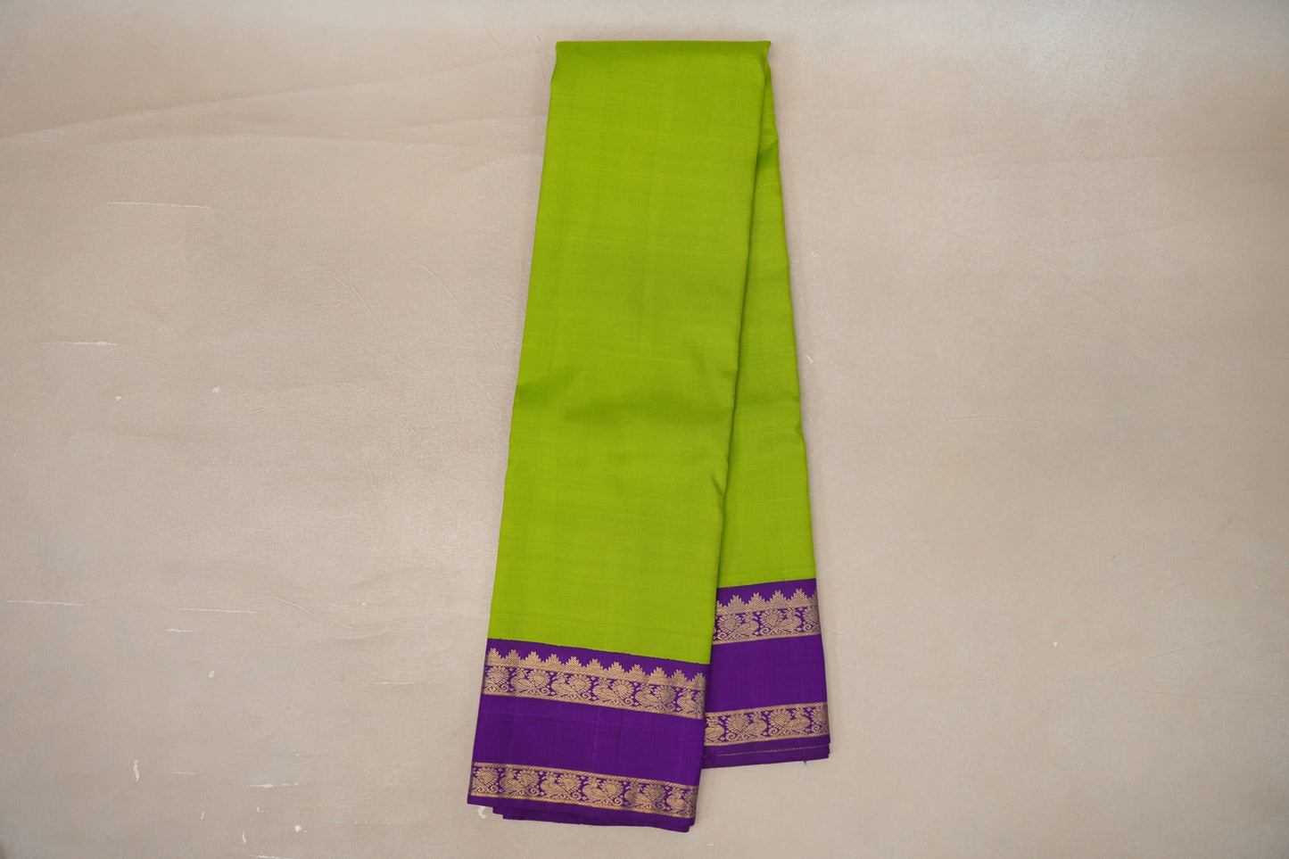 Online Parrot Green with Purple Rettai Pettu Borders Vintage Kanjivaram Silk Saree