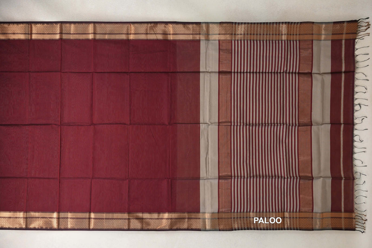 Maroon with Deep Maroon Borders Maheshwari Silk Cotton Saree by Shreenivas Silks PSSR0110624