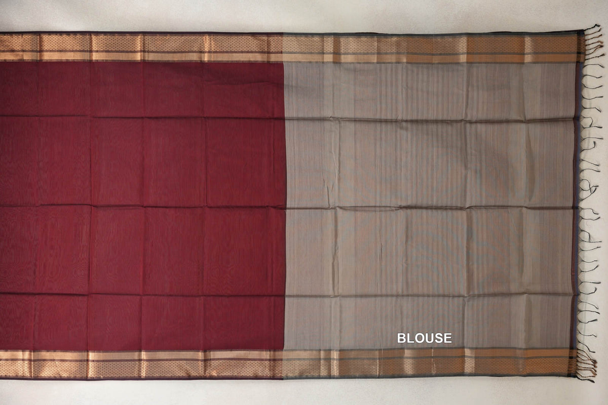Maroon with Deep Maroon Borders Maheshwari Silk Cotton Saree by Shreenivas Silks PSSR0110624
