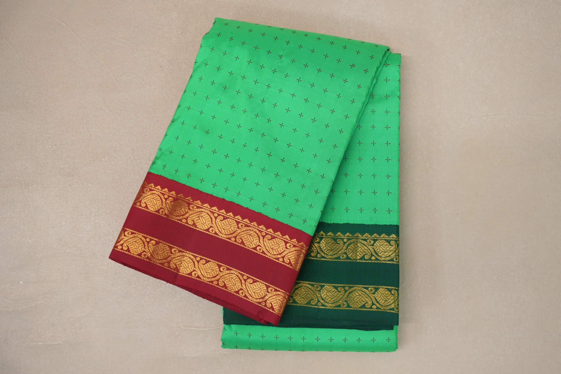Spring Green with Ganga Jamuna Borders Vintage Kanjivaram Silk Saree