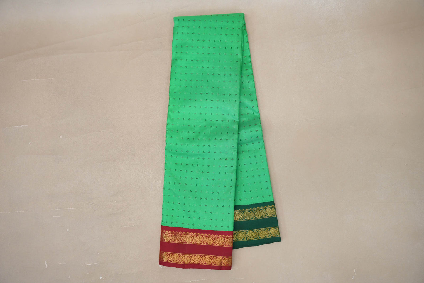 Online Spring Green with Ganga Jamuna Borders Vintage Kanjivaram Silk Saree