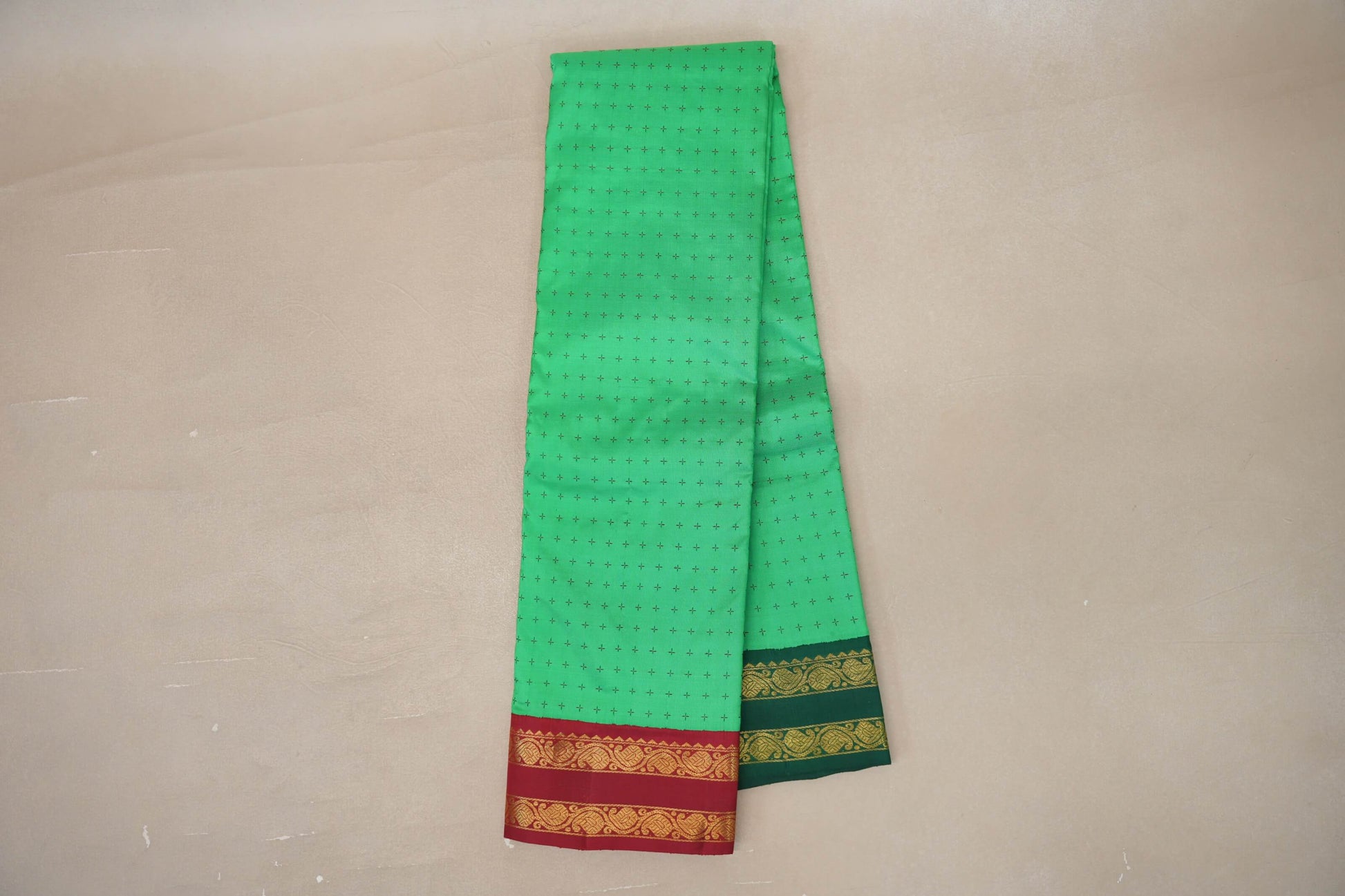 Online Spring Green with Ganga Jamuna Borders Vintage Kanjivaram Silk Saree