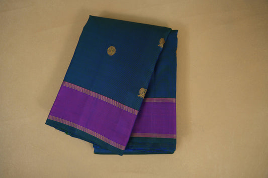 Peacock Green with Magenta Borders Vintage Kanjivaram Silk Saree by Shreenivas Silks PSSR018373