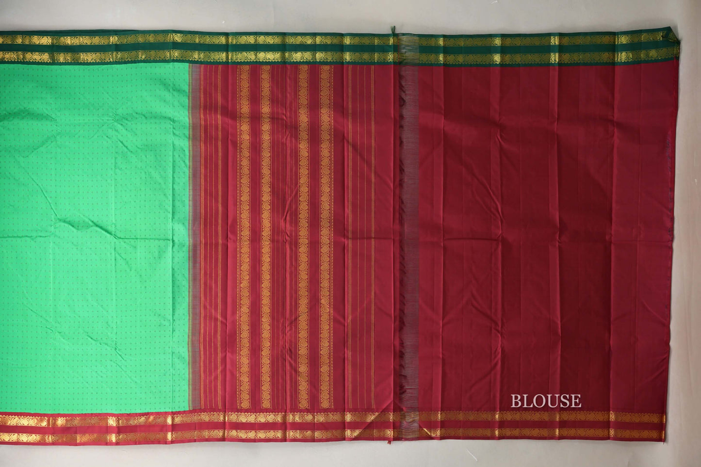 Spring Green with Ganga Jamuna Borders Vintage Kanjivaram Silk Saree blouse
