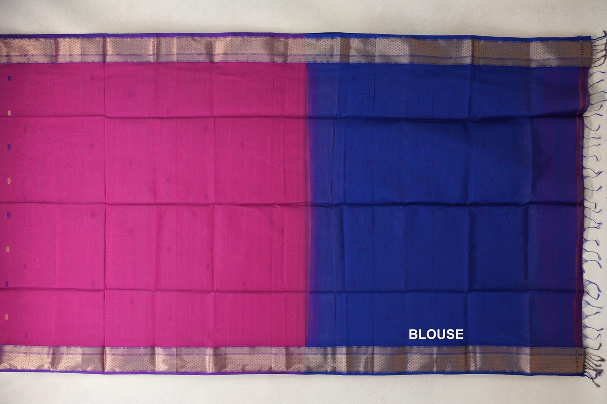 Bright Rani Pink with Royal Purple Borders Maheshwari Silk Cotton Saree by Shreenivas Silks PSSR0110625