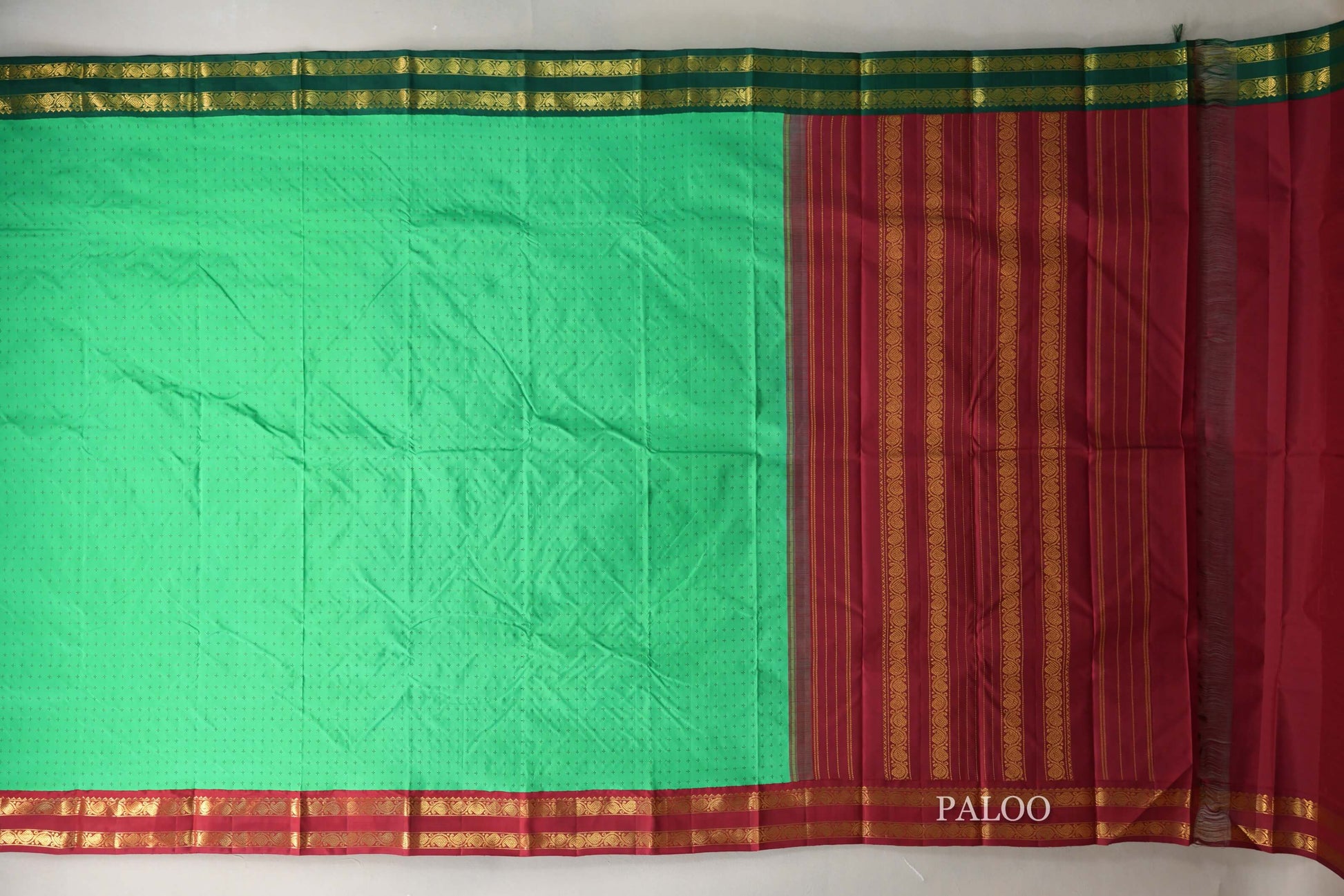 Spring Green with Ganga Jamuna Borders Vintage Kanjivaram Silk Saree paloo