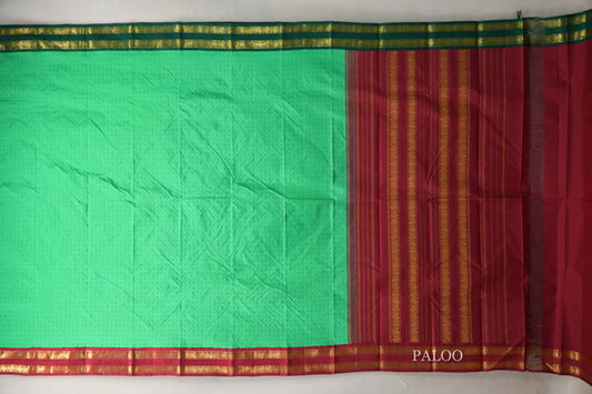 Spring Green with Ganga Jamuna Borders Vintage Kanjivaram Silk Saree paloo