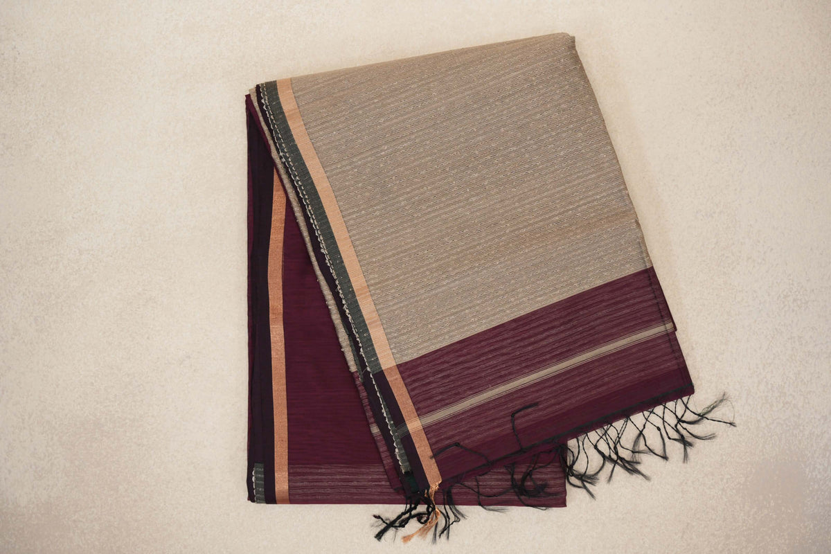 Wine Maroon with Deep Wine Maroon Selvedge Maheshwari Silk Cotton Saree by Shreenivas Silks PSSR0110626