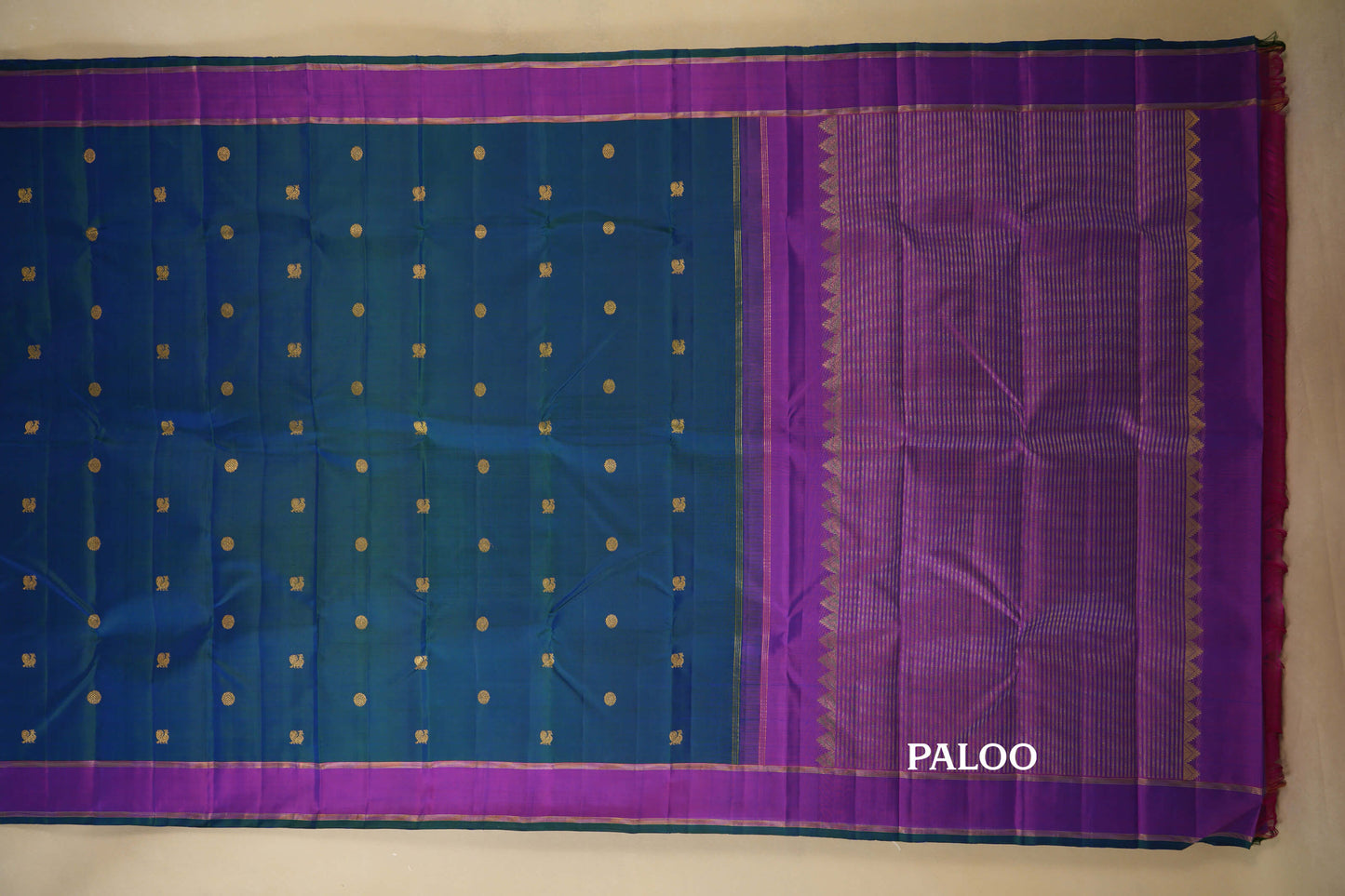 Peacock Green with Magenta Borders Vintage Kanjivaram Silk Saree by Shreenivas Silks PSSR018373