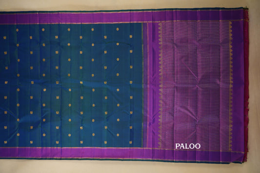 Peacock Green with Magenta Borders Vintage Kanjivaram Silk Saree by Shreenivas Silks PSSR018373